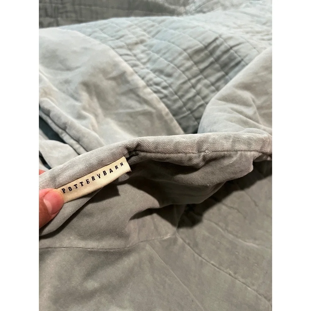 Pottery Barn King Quilt one Sham Sage Green Silk Cotton Velvet Channel Stitch